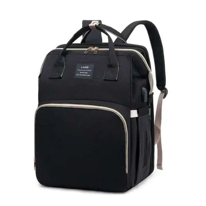 Sac à dos pratique Sac à dos pratique noir en tissu, au design structuré, avec nombreuses poches et détails zippés contrastants.